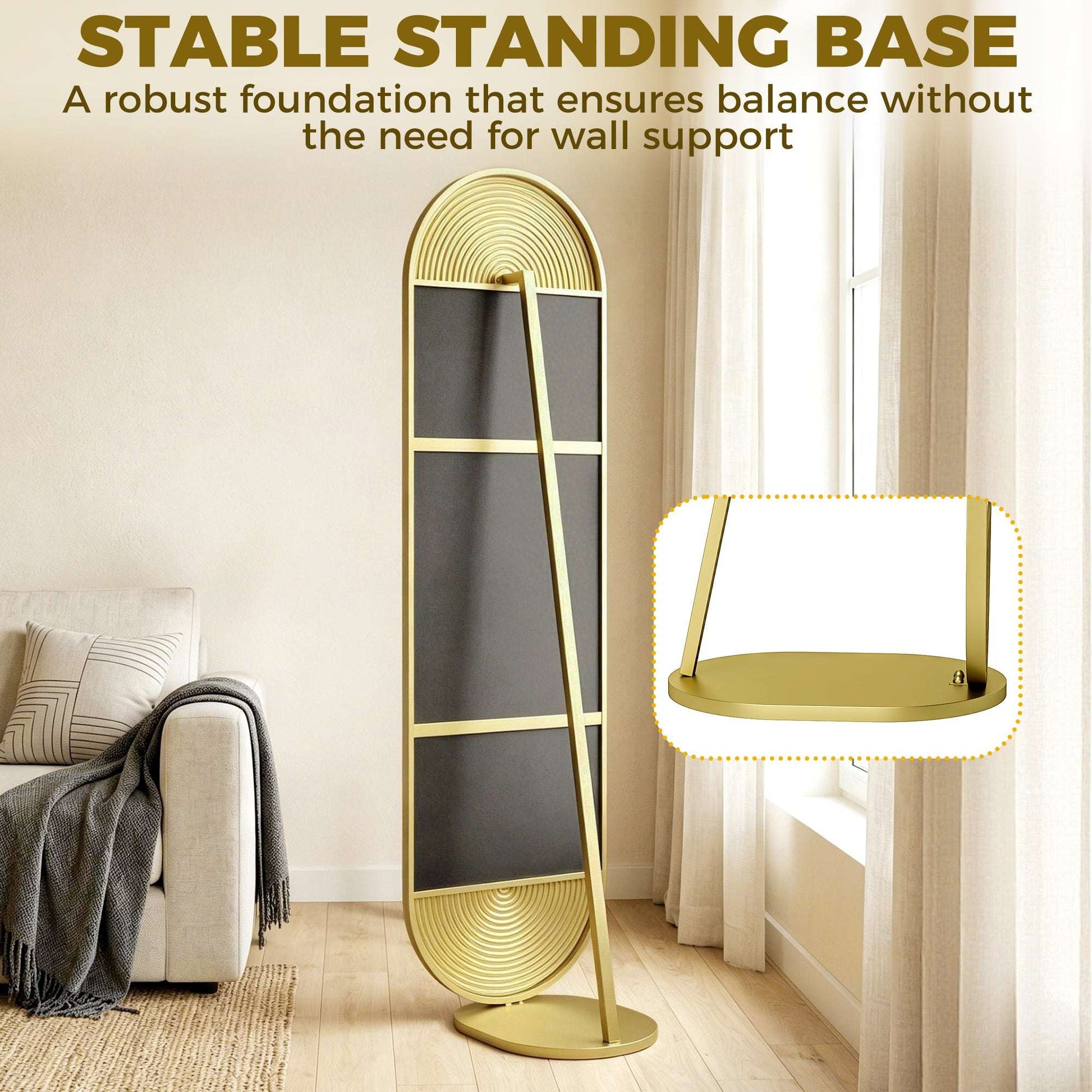 Wavy Full Length Mirror | 50x161.5cm | Gold Tone | Metal Frame & Base | Shatter-Proof Glass | Free Standing