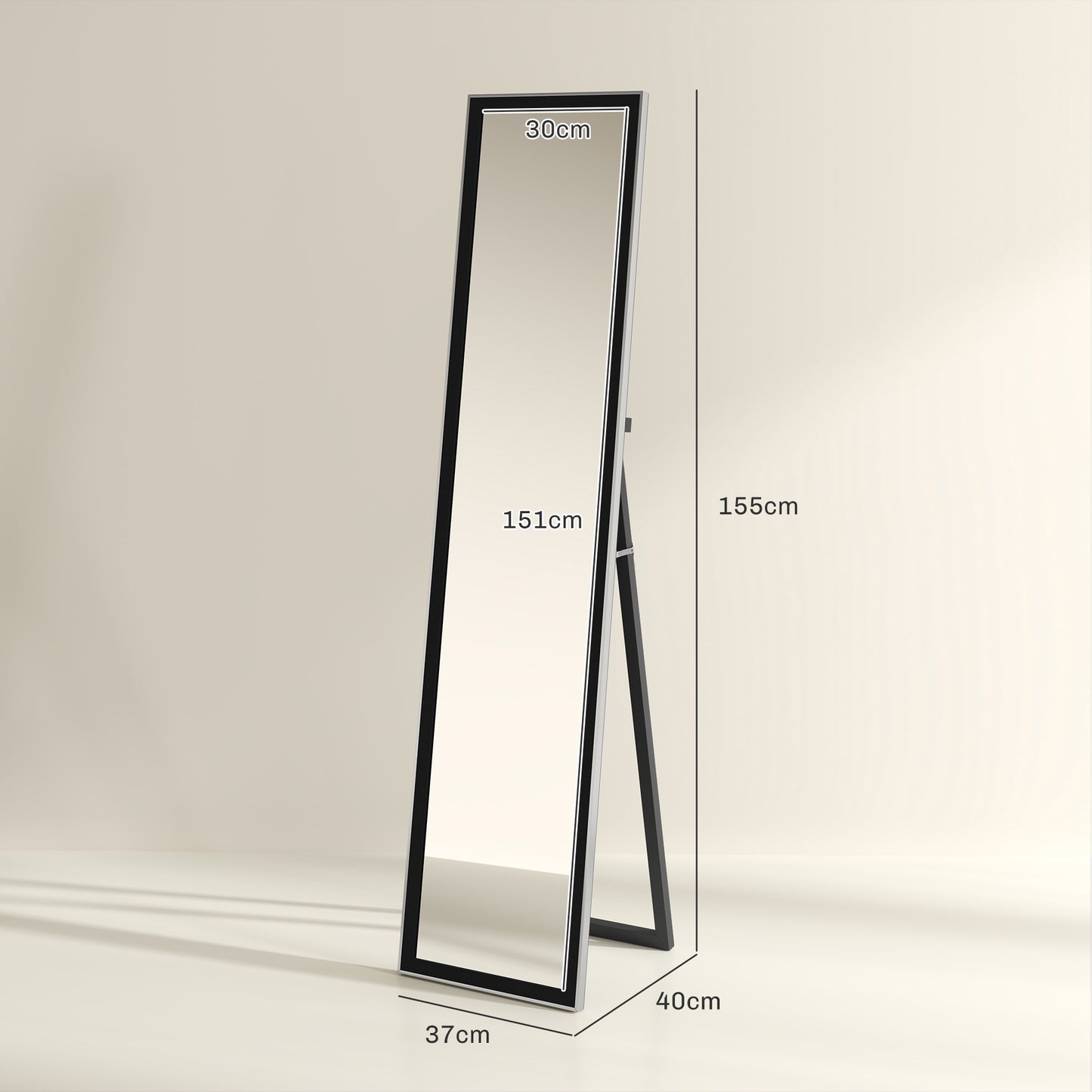 Full Length Mirror, 37 x 157cm Wall Mounted, Leaning, Free Standing Mirror, Framed Full Body Mirror for Living Room, Bedroom, Black