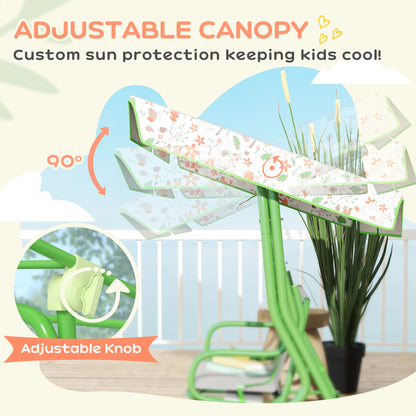 AIYAPLAY Kids Garden Swing Chair with Adjustable Canopy, Safety Belt, 2 Seater Hammock Swing Bench for Patio, Porch, Green / Pink