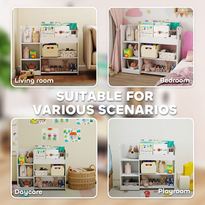 Kids Toy Storage Unit & Bookshelf – Bear Design, Sectioned Shelves, 79cm Child-Height, MDF, For Bedroom, Nursery & Playroom – White
