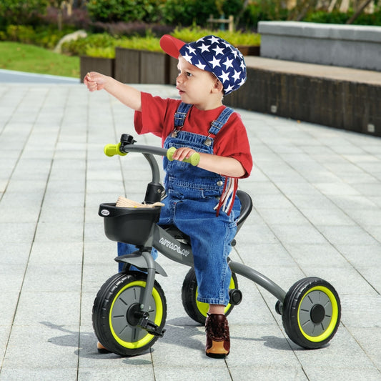 AIYAPLAY Kids Trike, Tricycle, with Adjustable Seat, Basket, Bell, for Ages 2-5 Years
