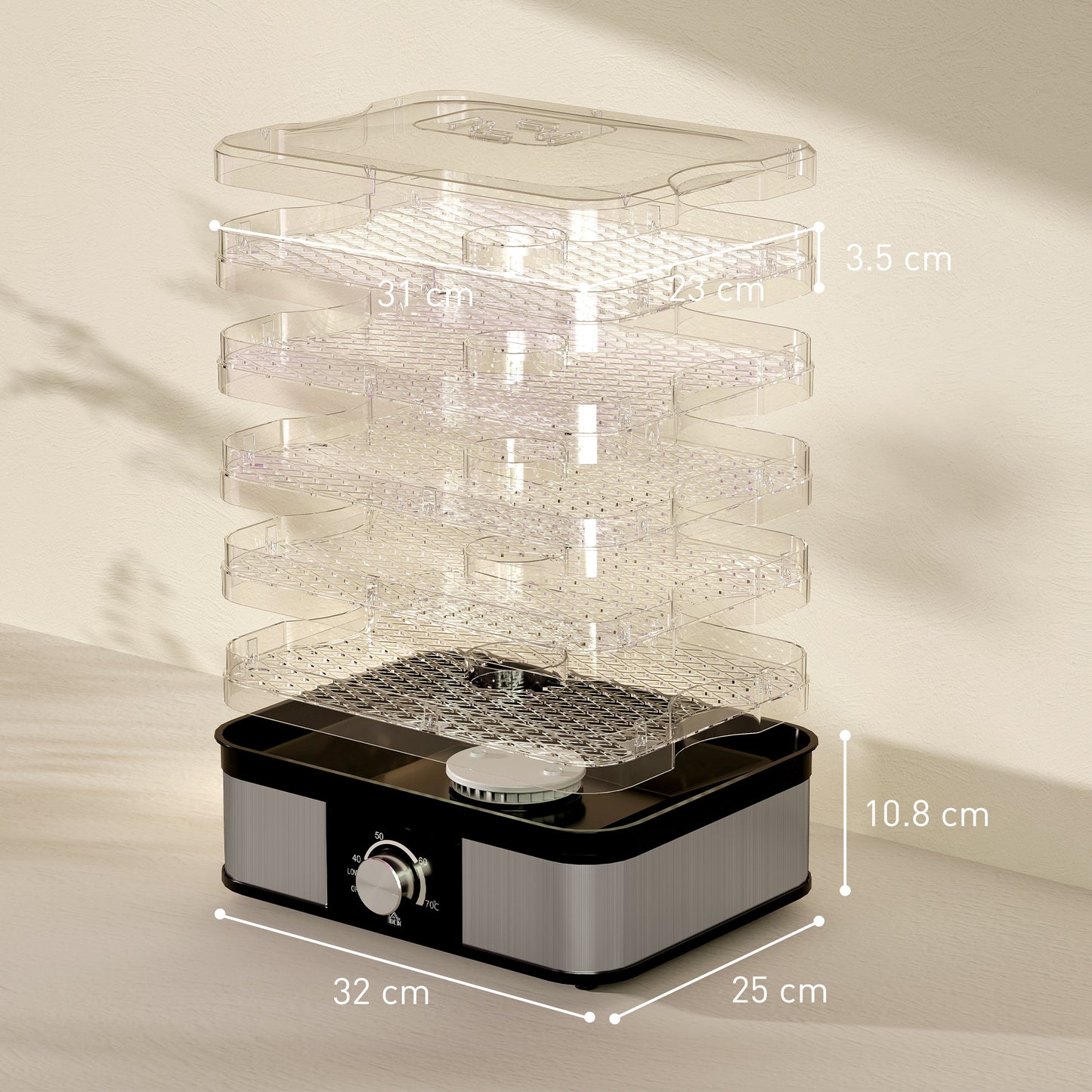 5 Tier Food Dehydrator, 245W Stainless Steel Food Dryer Machine with Adjustable Temperature for Drying Fruit, Meat, Vegetable, Jerky and Pet Treat, Black