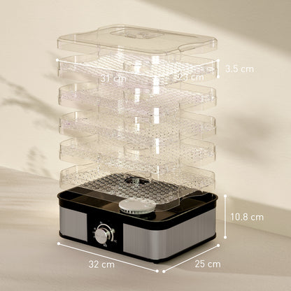 5 Tier Food Dehydrator, 245W Stainless Steel Food Dryer Machine with Adjustable Temperature for Drying Fruit, Meat, Vegetable, Jerky and Pet Treat, Black