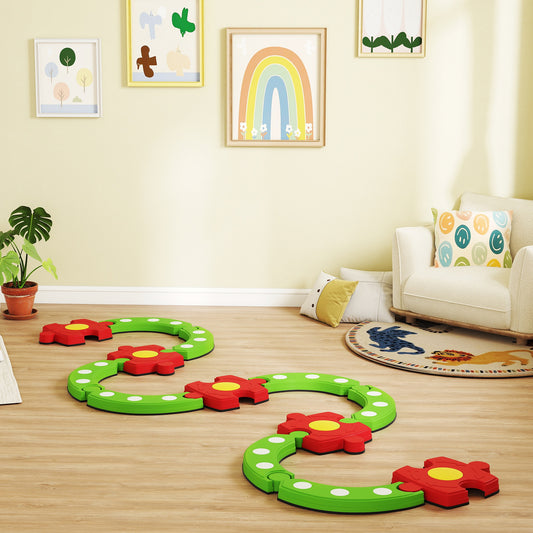 13 Piece Kids Balance Beam Stepping Stones Set with Non-slip Textured Surface, Outdoor Indoor for Toddlers, Green