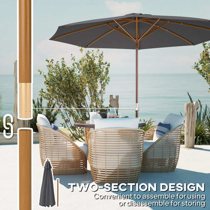 Outsunny 3(m) Wooden Patio Parasol Umbrella - Dark Grey