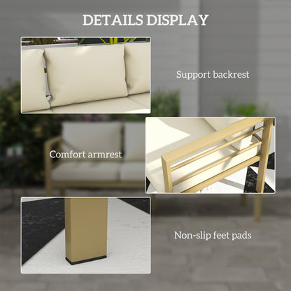 3-Seater Garden Bench Sofa | Thick Cushions | Aluminium Frame | Cream White | 185cm