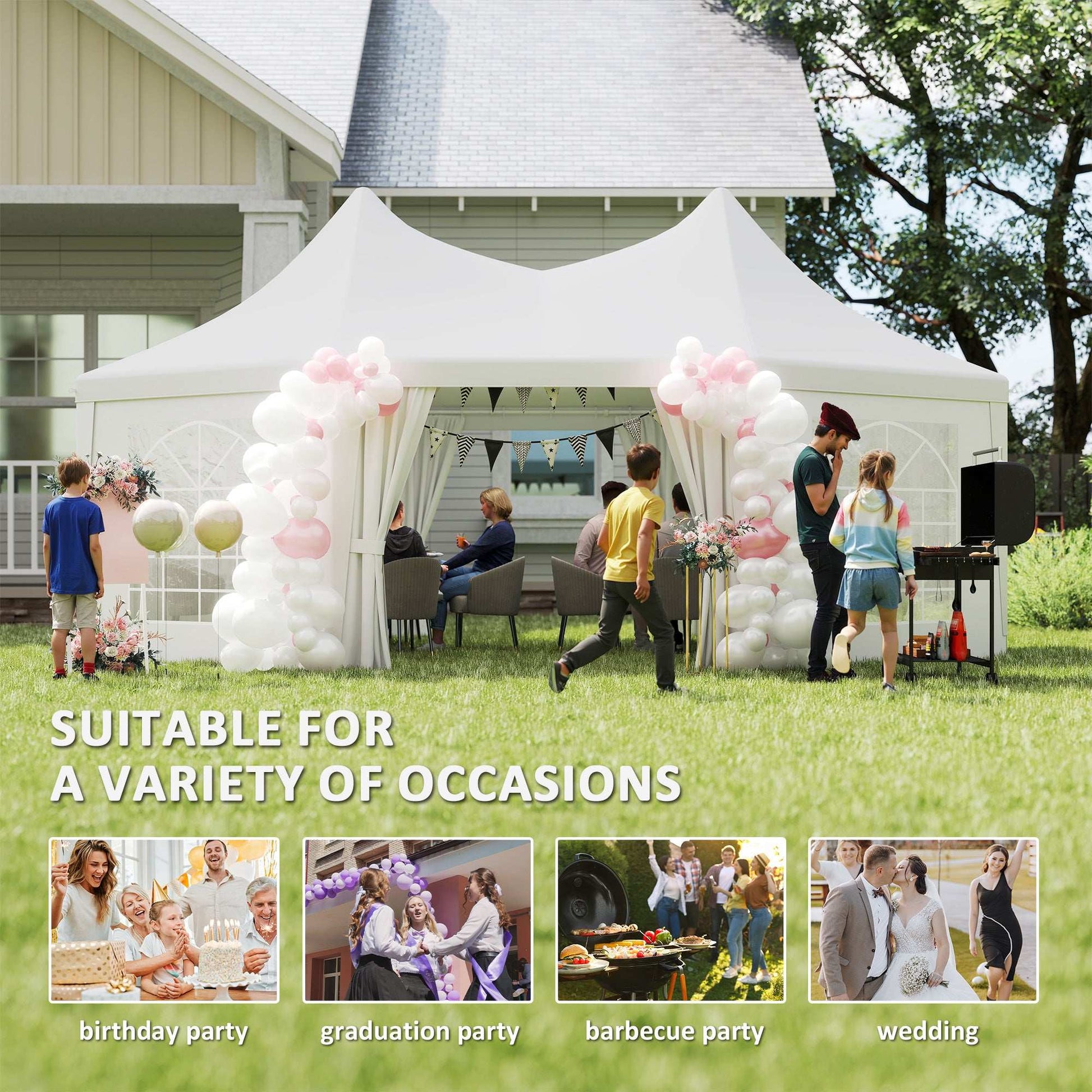 Outsunny 6.8 x 5m Octagonal Party Tent Marquee Gazebo - White