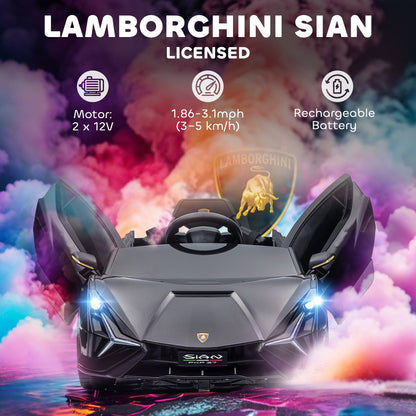 Lamborghini Sian Licensed 12V Kids Electric Ride On Car | Dual Motors | Remote Control | Lights & Music | Seatbelt | Black