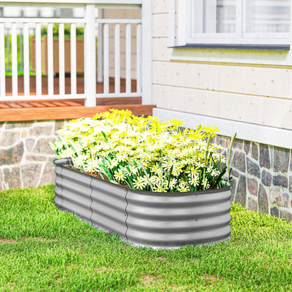 Flexible Galvanised Steel Raised Garden Bed | Safety Rubber Edging | Open Bottom | Configurable Round Oval or Oblong | 150x62x30cm | For Flowers Herbs & Succulents | Silver
