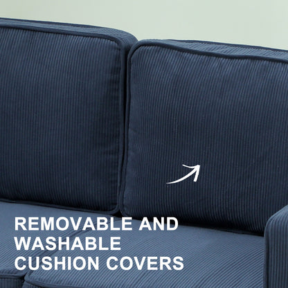 Small Two-Seater Corduroy Sofa - Blue