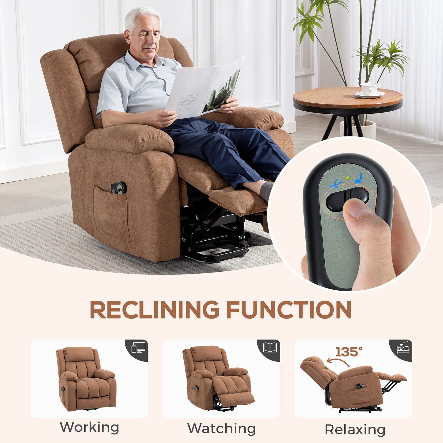 Power Lift Recliner Chair with Massage, Overstuffed Lift Chair with Footrest, Remote and Side Pocket
