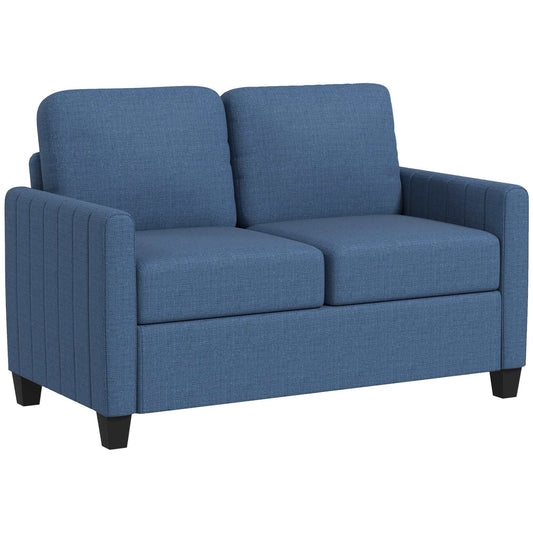 2 Seater Sofa, Channel Tufted Modern Fabric Couch, Comfy Upholstered Loveseat with Spring Cushion, Back Pillow, for Living Room - Blue