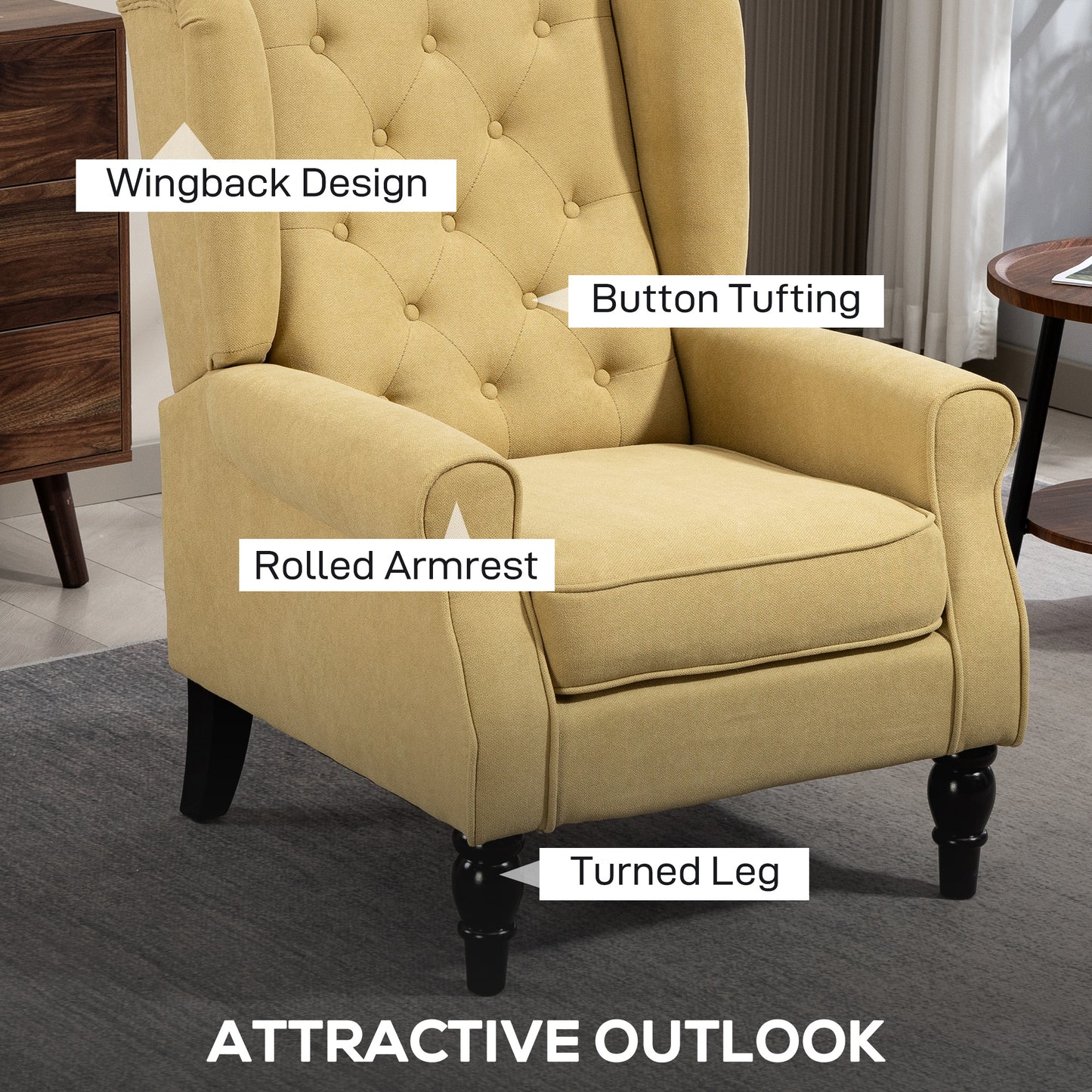 Wingback Accent Chair, Retro Vintage Style Upholstered Button Tufted Occasional Chair for Living Room and Bedroom
