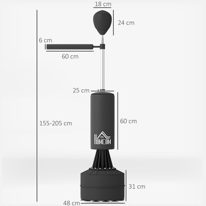 155-205cm 3-IN-1 Freestanding Boxing Punching Bag Stand, Boxing Speed Trainer with Rotating Flexible Arm, Speed Ball, Fillable Base, Black