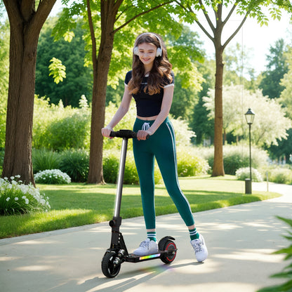 Folding Electric Scooter for Kids Age 6-14 with Dual Brakes, Front Suspension, LED Colourful Lights and Display, 6.8kg Lightweight Aluminium E Scooter, Up to 14 KM/H & 6 KM