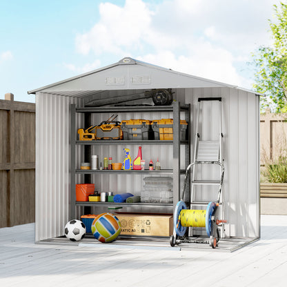 Galvanised Steel Garden Tool Storage Shed | Double Sliding Lockable Door | 4 Vents | Sloped Roof | Foundation Kit Included | 213x130x185cm | Light Grey