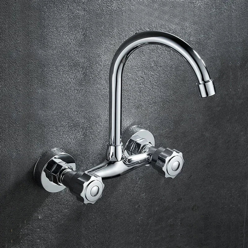 Wall Mounted Kitchen Mixer Tap Double Handle Kitchen Faucets Cold and Hot Water Tap 360 Rotation Sink Faucet Kitchen Accessories