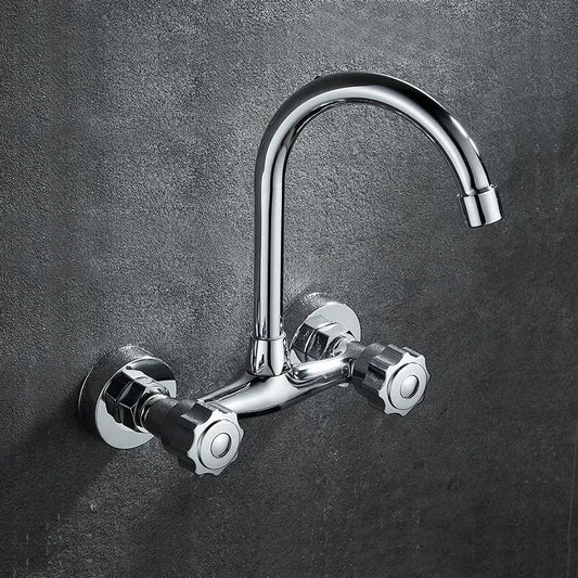 Wall Mounted Kitchen Mixer Tap Double Handle Kitchen Faucets Cold and Hot Water Tap 360 Rotation Sink Faucet Kitchen Accessories