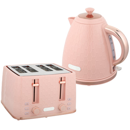 Kettle and Toaster Set, 1.7L 3000W Fast Boil Jug Kettle, 4 Slice Toaster with 7 Level Browning Controls, Light Blue / Pink