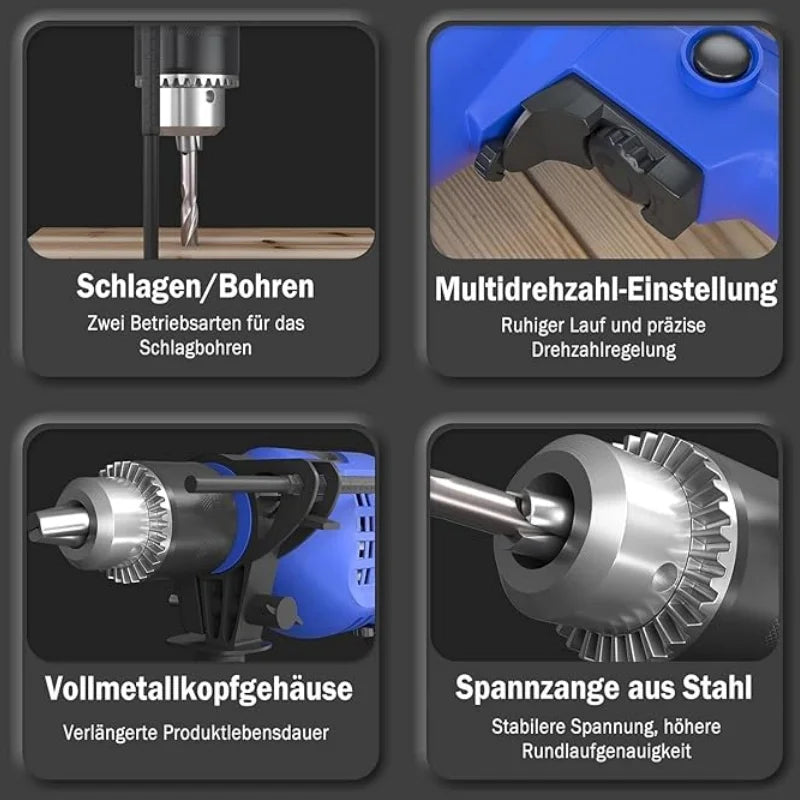 Corded Professional 850W Rotary Hammer Drill 3000RPM, 13Mm Chuck With Impact Function & 2 Modes