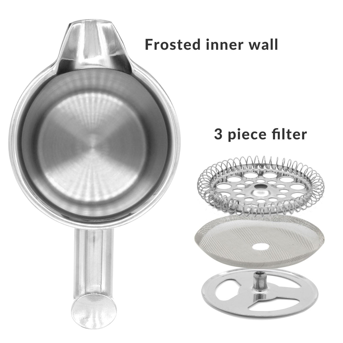 Maison & White French Press Cafetiere | 1000ml | Double-Walled Stainless Steel | Keeps Warm 2hrs | 7-Piece Set | 3 Filters 2 Spoons Scoop Clip | Hand Wash | 2-Year Warranty