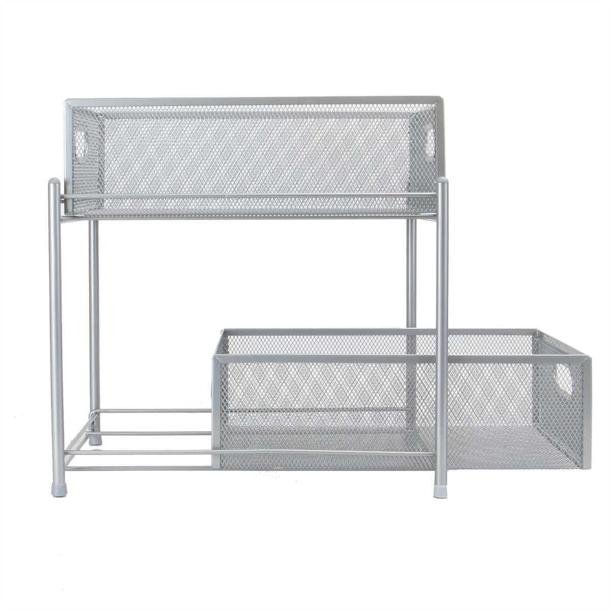 Maison & White 2 Tier Stainless Steel Sliding Shelves | 31x33x23.5cm | 2 Mesh Pull-Out Drawers | No Assembly | Kitchen Pantry Bathroom Desk | Freestanding Storage | 2-Year Warranty