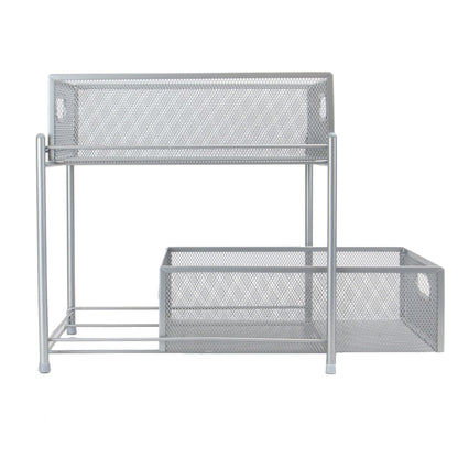 Maison & White 2 Tier Stainless Steel Sliding Shelves | 31x33x23.5cm | 2 Mesh Pull-Out Drawers | No Assembly | Kitchen Pantry Bathroom Desk | Freestanding Storage | 2-Year Warranty