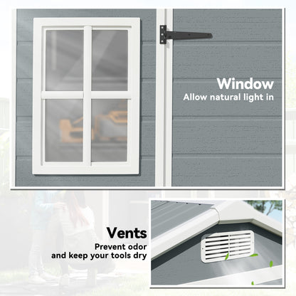 PP & Aluminium Garden Storage Shed | Wood-Grain Texture | Apex Roof | 116cm Double Doors | Lock & Keys | 2 Windows | 2 Vents | UV-Resistant | 40kg/m² Snow Load | 244x131x201cm | 2.77m² | Light Grey