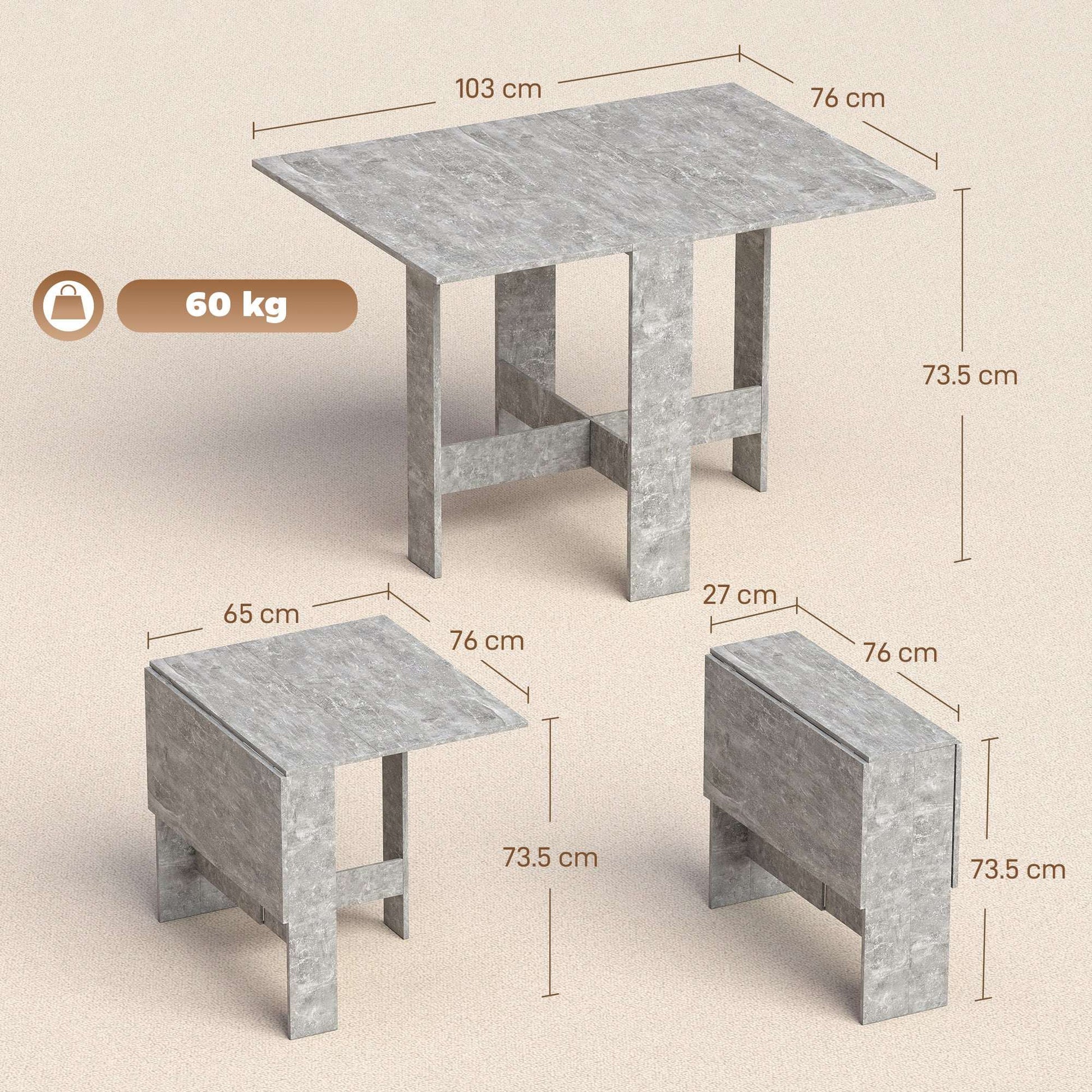 Retro Vintage Style Folding Dining Table, Space-Saving Drop Leaf Kitchen Table for 4-6 People Grey