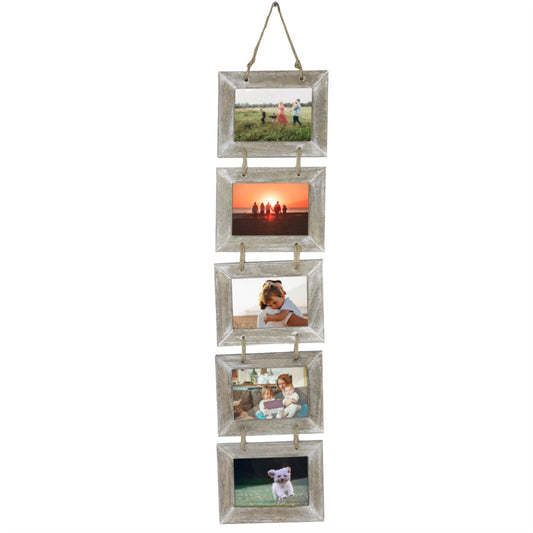 Maison & White 5 Hanging Wooden Photo Frame Hanger Set | Hardwood Vintage Rustic | Holds 6x4 Photos | 89x21.5x2cm | Wedding Housewarming Birthday Gift | Wall Display | 2-Year Warranty
