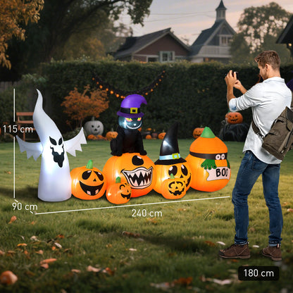 8 FT Halloween Inflatables Pumpkin Ghost and Cat Combo, Outdoor Halloween Decorations with 9 Built-in LEDs, Self-Inflating Blow Up Decor for Garden Party