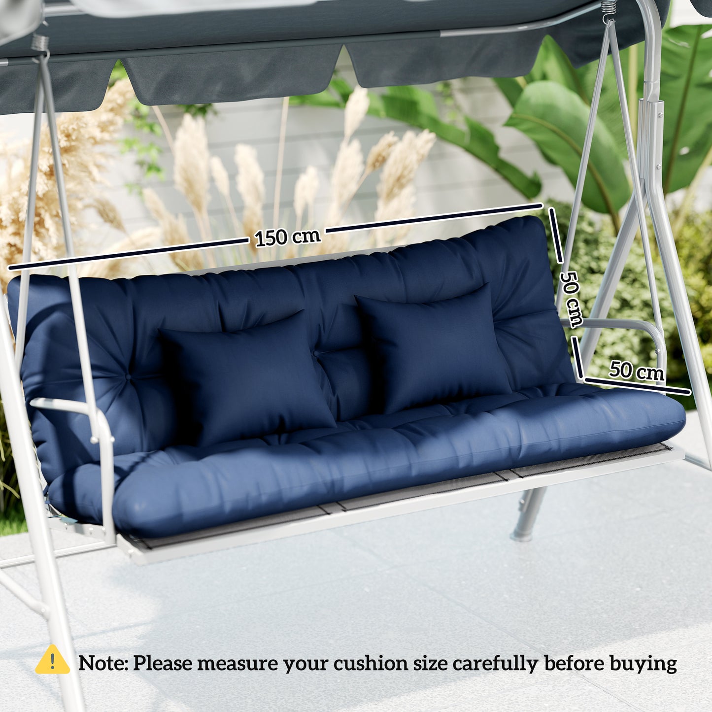 4-Piece Outdoor Cushion Set for 3-Seater Garden Chair | Seat & Back Cushion | 2 Pillows | Tufted | Flame Retardant | Fade & Water Resistant | 150x50x10cm | Dark Blue