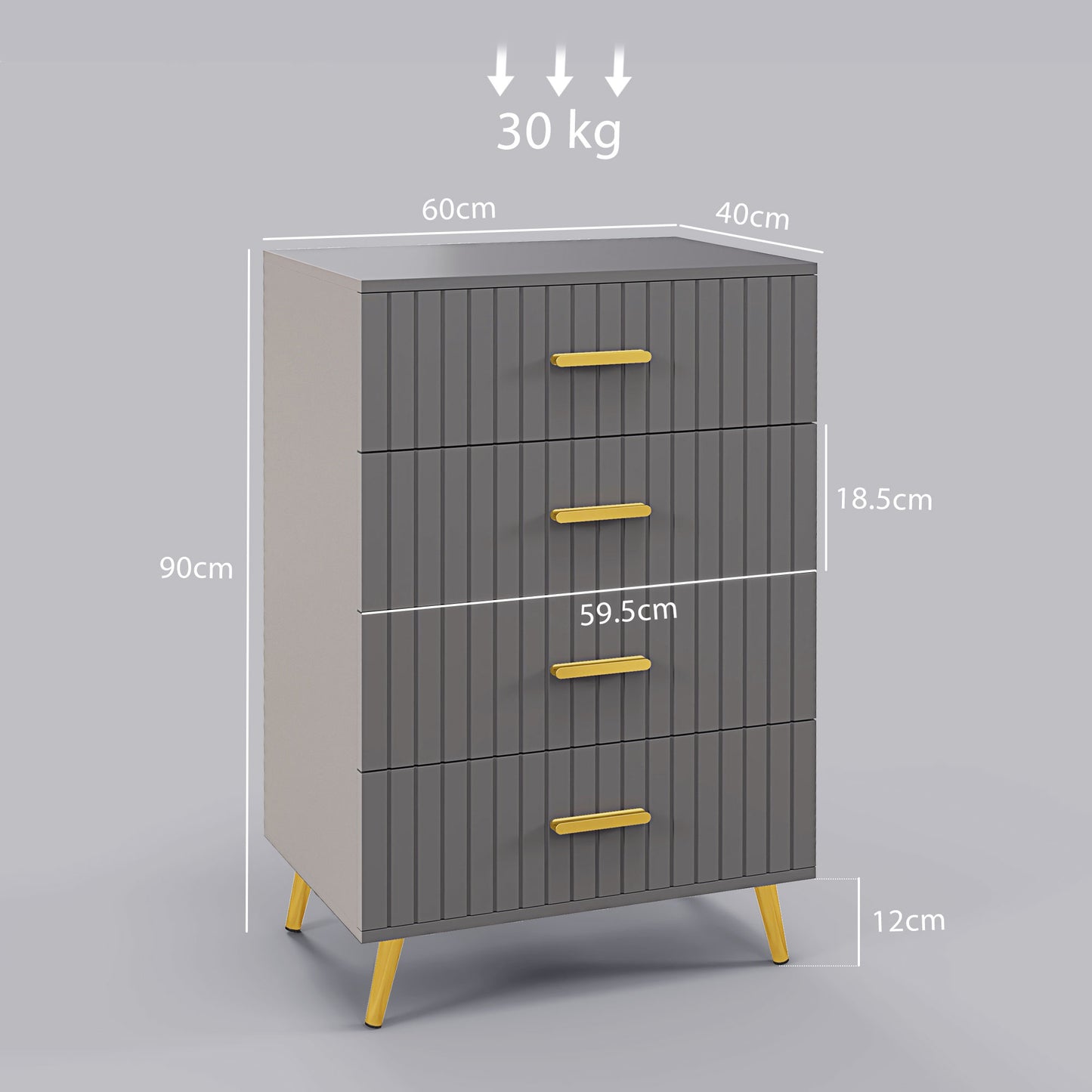 Bedroom Chest of Drawers, Modern 4-Drawer Dresser, Storage Drawer Unit with Aluminium Legs, Dark Grey