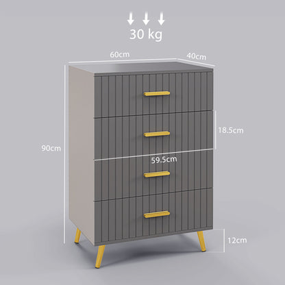 Bedroom Chest of Drawers, Modern 4-Drawer Dresser, Storage Drawer Unit with Aluminium Legs, Dark Grey