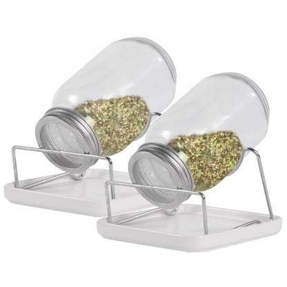 Maison & White Seed Sprouting Jar Kit Set of 2 | Glass Mason Jars Mesh Lids Ceramic Bases Steel Stands | Grow Broccoli Alfalfa Beans Microgreens | Dishwasher Safe | Food-Grade | 2-Year Warranty