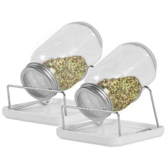 Maison & White Seed Sprouting Jar Kit Set of 2 | Glass Mason Jars Mesh Lids Ceramic Bases Steel Stands | Grow Broccoli Alfalfa Beans Microgreens | Dishwasher Safe | Food-Grade | 2-Year Warranty