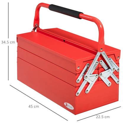 Durhand Metal Tool Box 3 Tier 5 Tray Professional Portable Storage Cabinet Workshop Cantilever Toolbox with Carry Handle, 45cmx20cmx34.5cm, Red