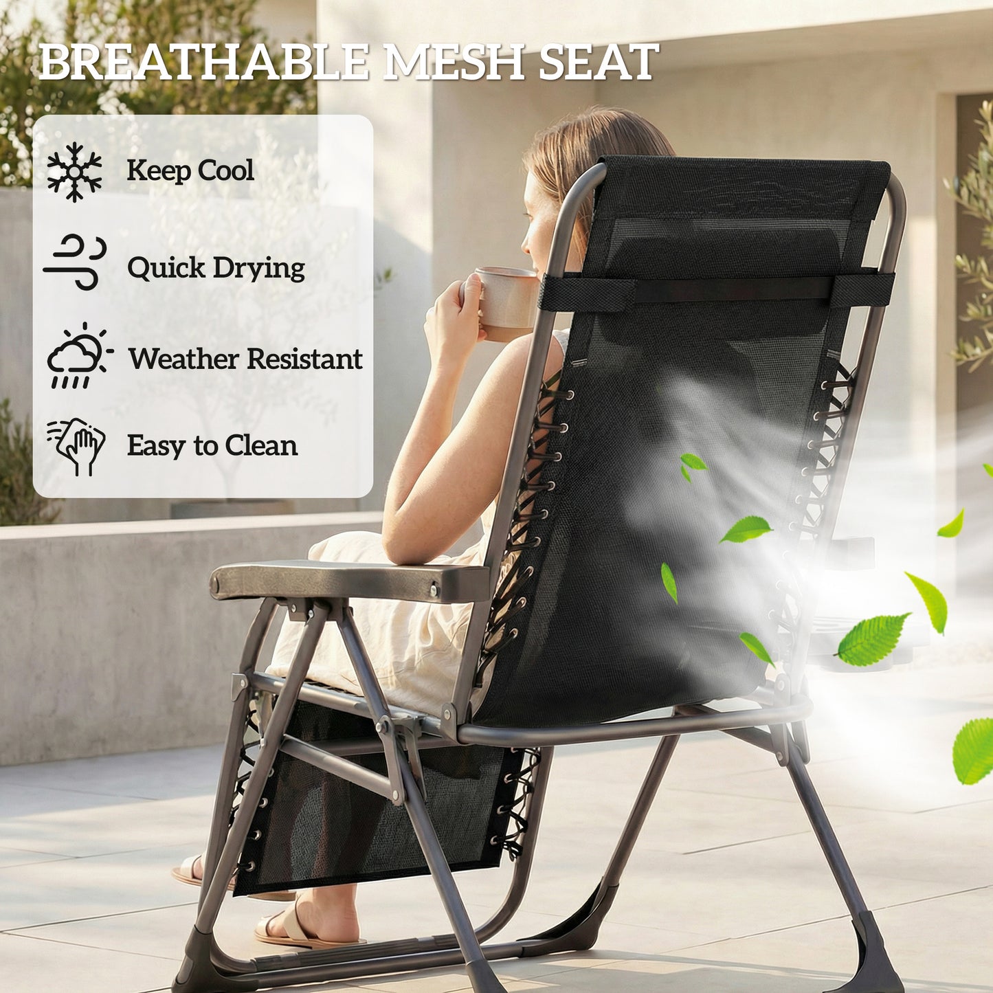 Set of 2 Zero Gravity Folding Sun Loungers | Stepless Recline | Headrest & Side Tray | 120kg | Black