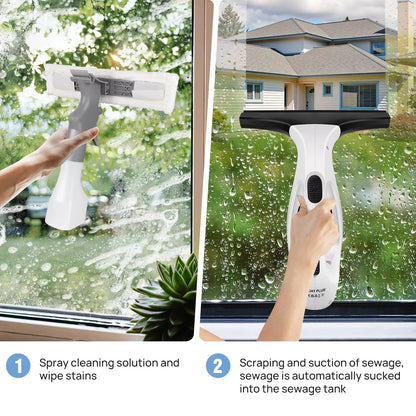 Window Squeegee, Rechargeable Cordless Window Vacuum 3500Mah, 2 in 1 Squeegee & Microfiber Window Scrubber for Windows, Mirror