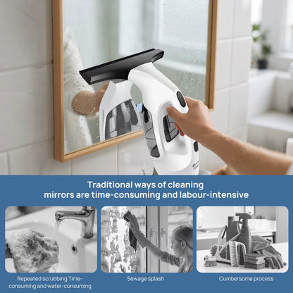 Window Squeegee, Rechargeable Cordless Window Vacuum 3500Mah, 2 in 1 Squeegee & Microfiber Window Scrubber for Windows, Mirror