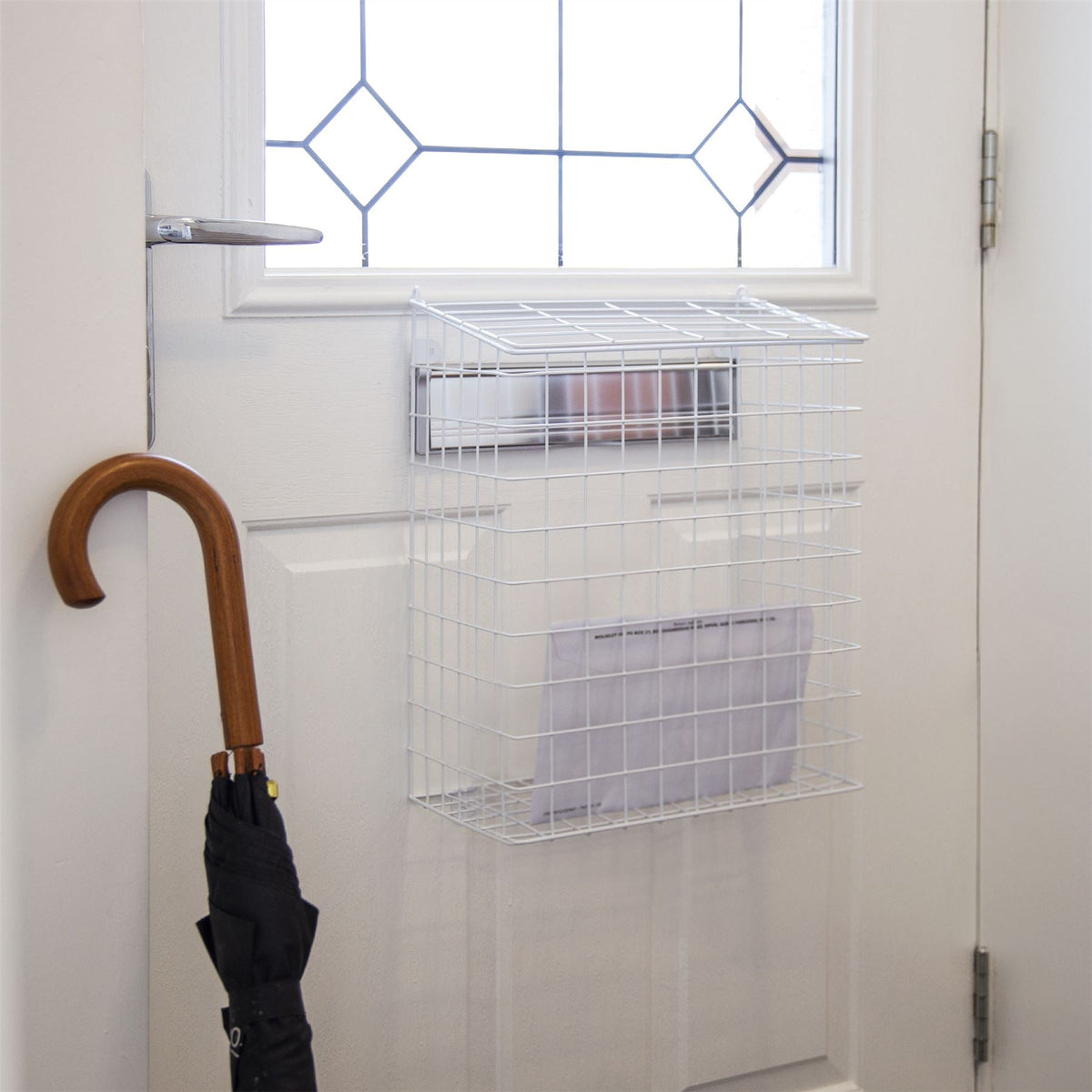 Maison & White Letterbox Mail Catcher Cage | Iron with PE Coating | 8x27cm Slot | Fits Up to 30cm Letterboxes | Horizontal & Vertical | No Fixings | 39x32x16.5cm | 2-Year Guarantee