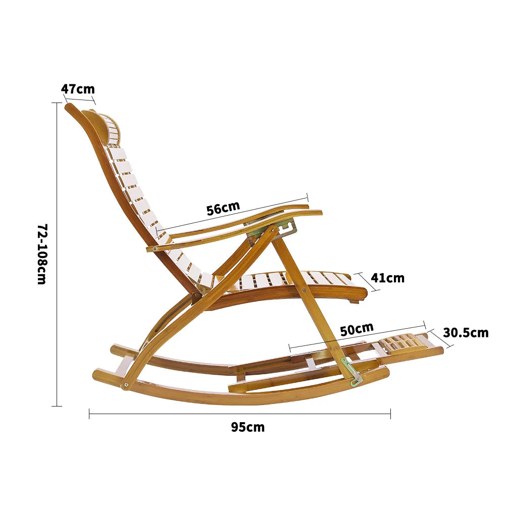 Bamboo Rocking Chair Foldable Recliner, Bamboo Chair, Natural Wood