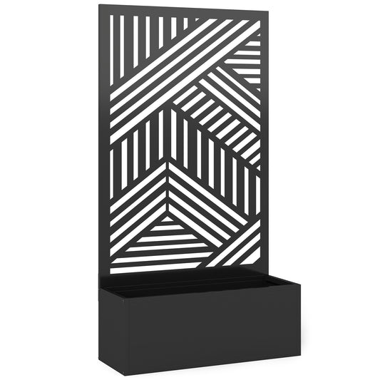 Metal Raised Garden Bed with Geometric Slatted Trellis & Privacy Screen | Powder-Coated | 20L Soil Capacity | 30kg Max | Patio Balcony & Garden | 61x23x113cm | Black