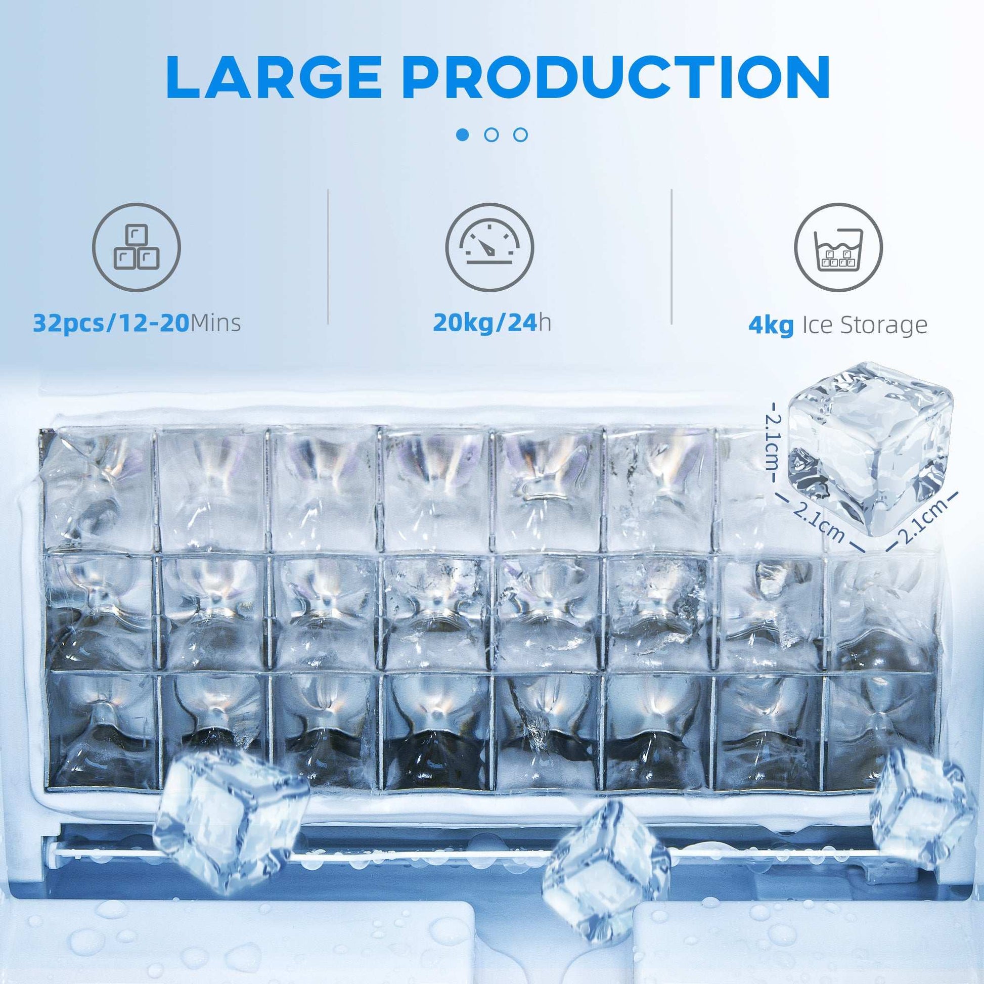 Commercial Industrial Ice Cube Maker Machine, Freestanding with Digital Control, Ice Scoop, Self-cleaning, 4kg Ice Storage, 30kg/24 Hours
