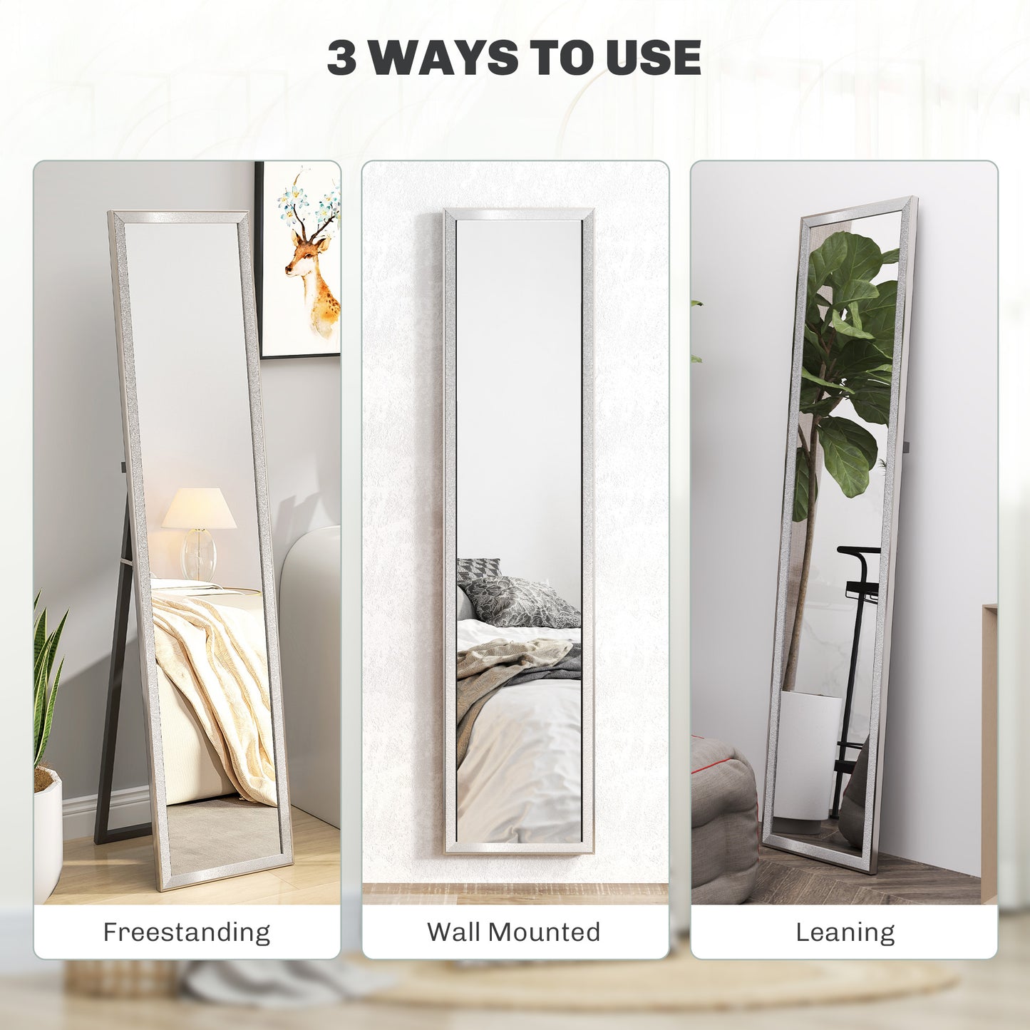 Full Length Mirror, 37 x 157cm Wall Mounted, Leaning, Free Standing Mirror, Framed Full Body Mirror for Living Room, Bedroom, Silver