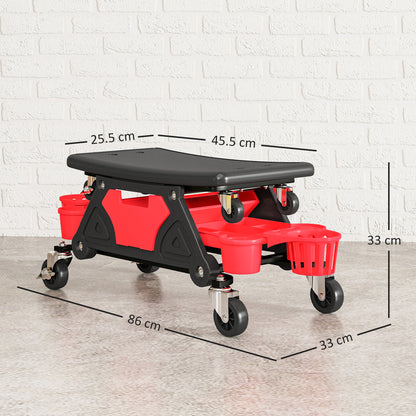 Rolling Mechanic Stool, 135kg Capacity Workshop Stool with 360° Swivel Wheels, Roller Creeper Seat with Slide Out Tool Trays, Drawer, Bottle Holders for Garage, Shop, Auto Repair