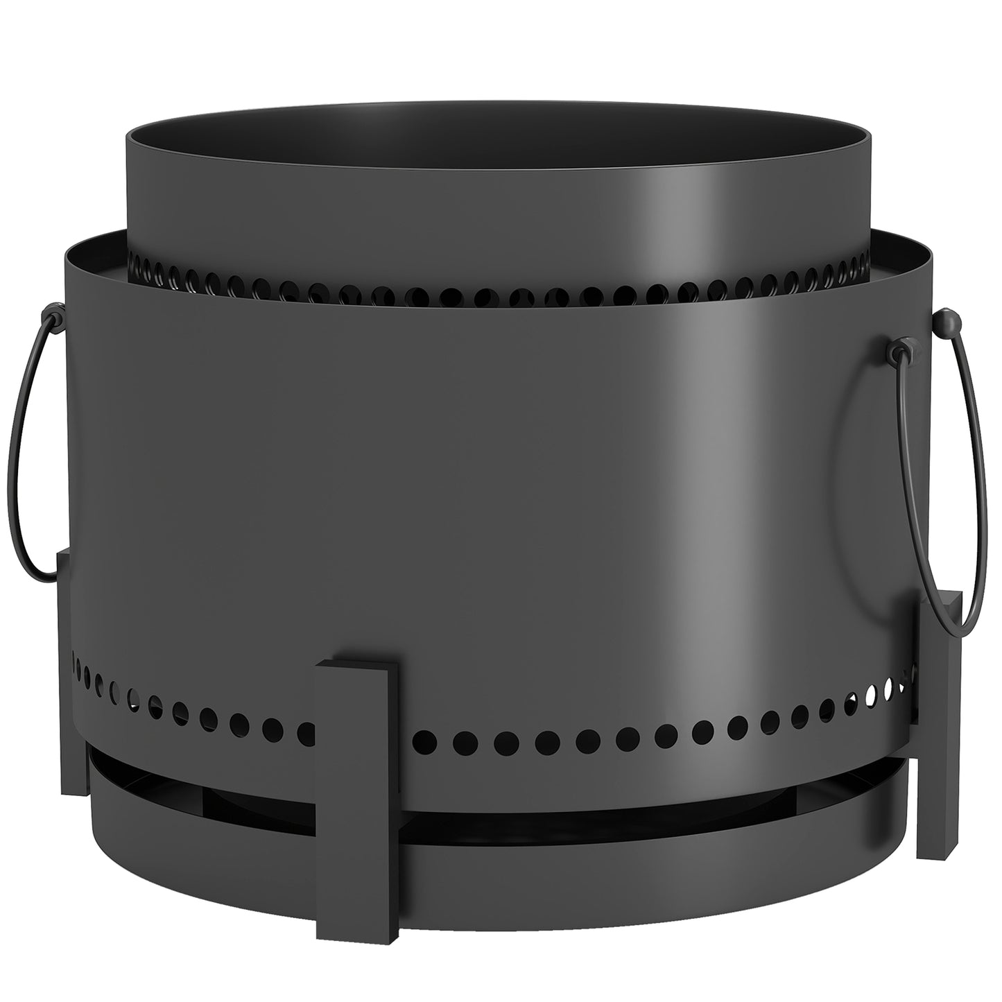 Smokeless Fire Pit with Ash Catcher, 37cm Portable Wood Burning Firepit with Poker for Garden Camping Bonfire Party, Metal, Dark Grey