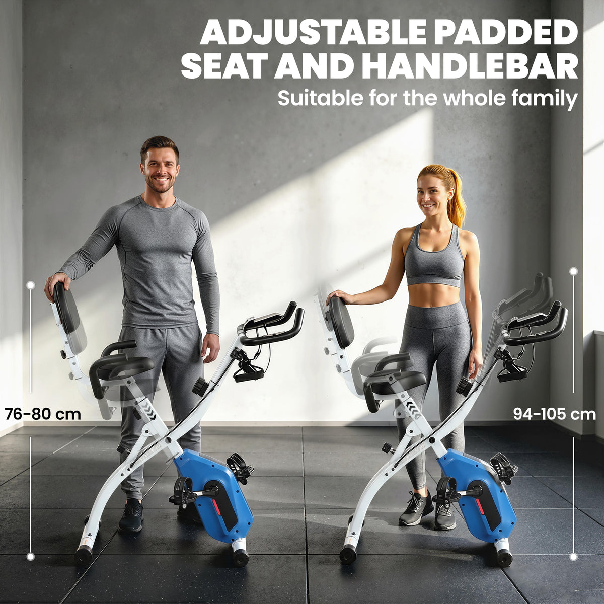 4-in-1 Folding Exercise Bike | Upright & Recumbent | Bluetooth App | 8-Level Magnetic Resistance | Resistance Bands | LCD Display | 120kg Capacity | Blue