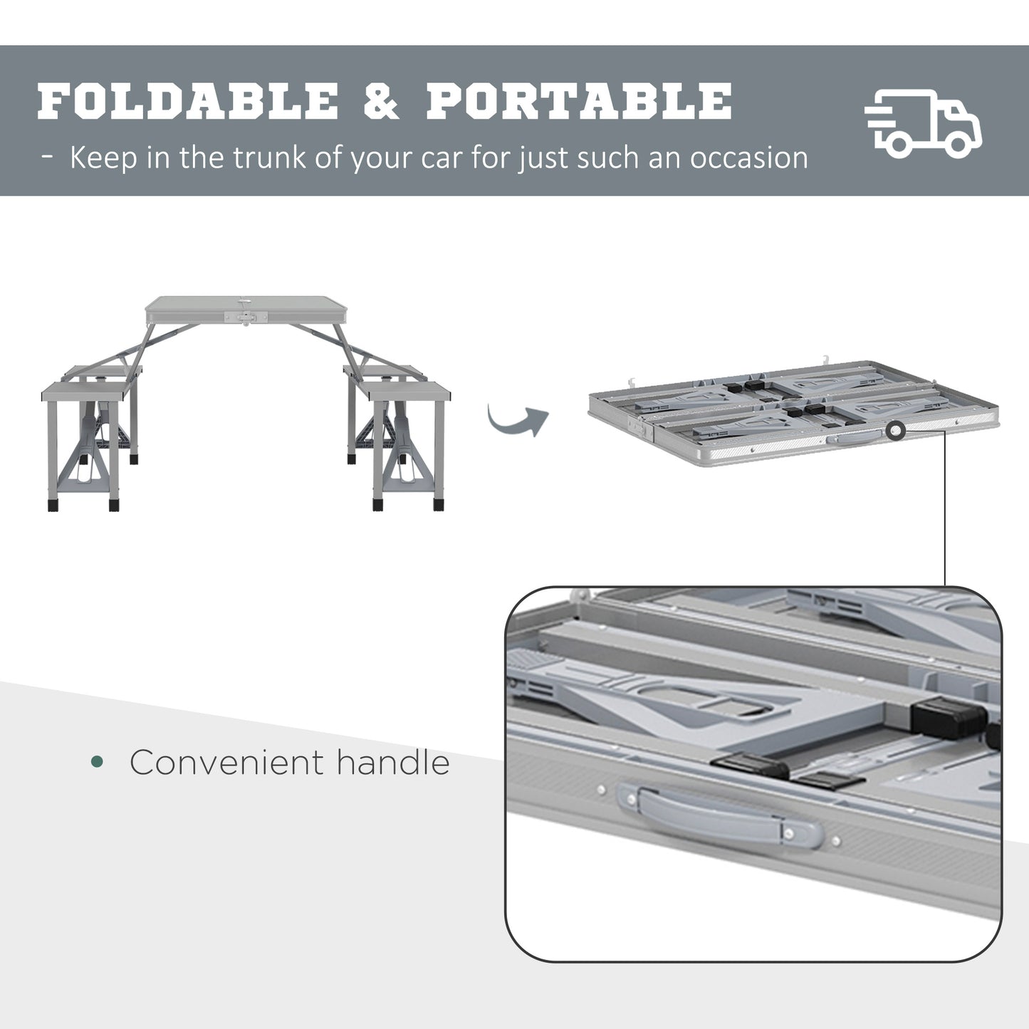 Outsunny Folding Picnic Camping Table with 4 Seats and Umbrella Hole - Grey
