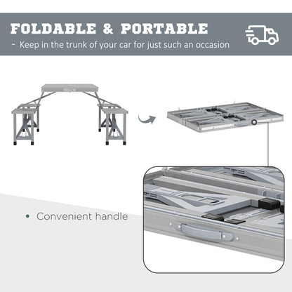 Outsunny Folding Picnic Camping Table with 4 Seats and Umbrella Hole - Grey